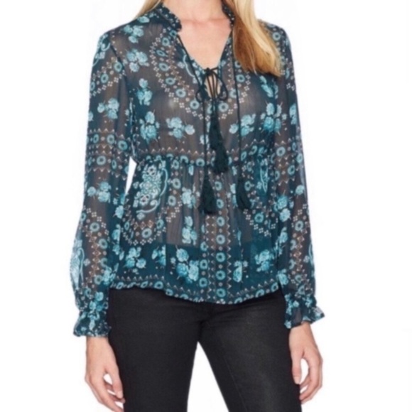 Taylor & Sage Green Floral Sheer Blouse - Picture 2 of 8